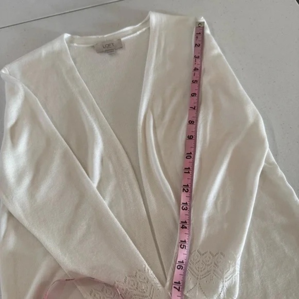 Loft Open Front Cardigan Rayon Lacey Off White 3/4 Sleeves Women’s Size Small - Picture 6 of 10